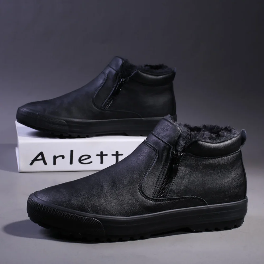 

Зимние мужские зимние ботинки, хлопковая обувь, мягкие теплые и водонепроницаемые короткие ботинки, модные Универсальные высококачественные мужские кожаные ботинки