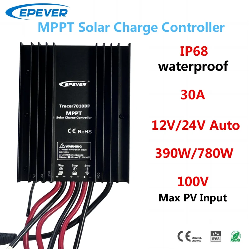 EPEVER MPPT Solar Charge Controller 30A 12V24V Auto Waterproof Tracer7810BP Solar Panel Charger Regulator IP68 MaxPV 100V