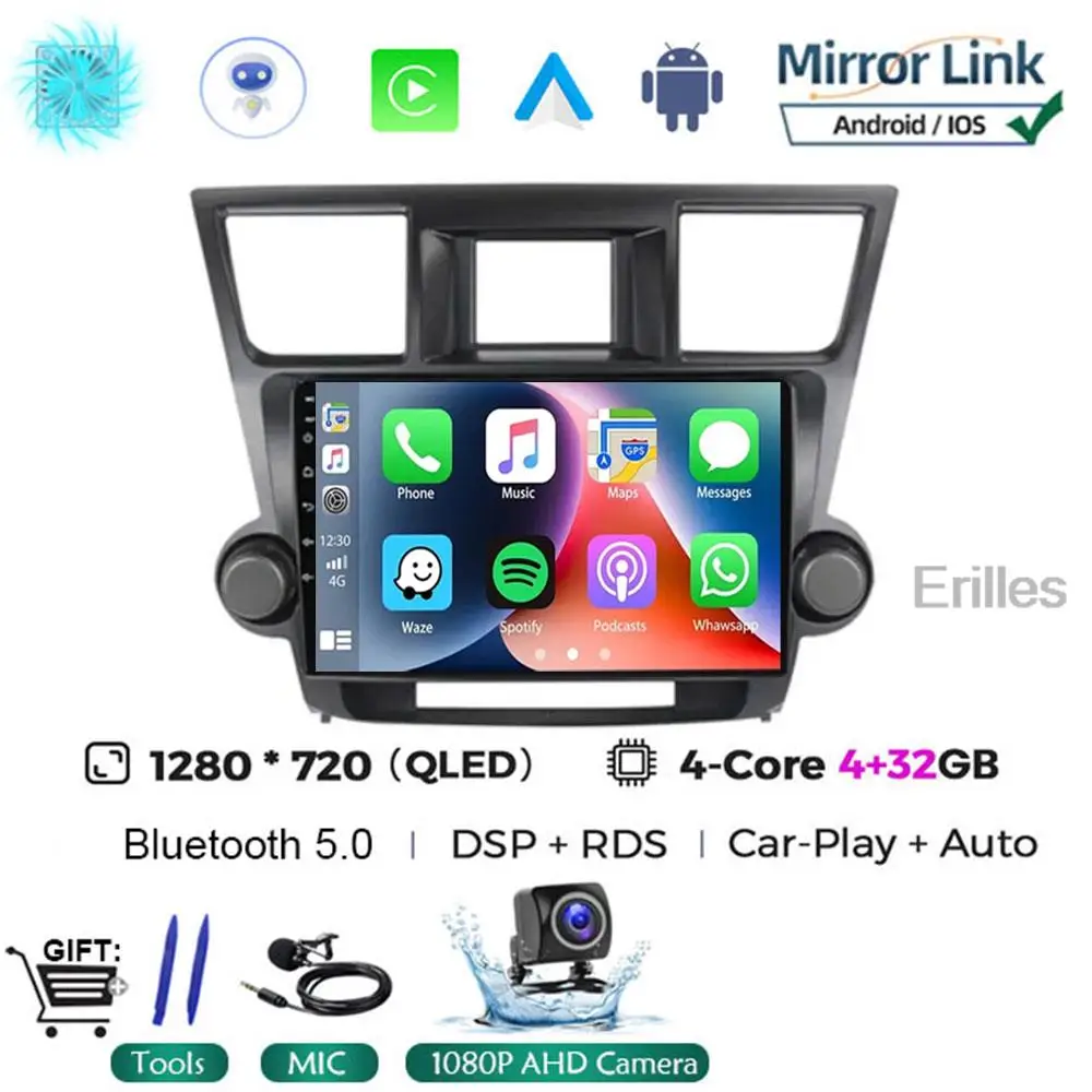 

Автомагнитола для Toyota Highlander 2 XU40 2007-2013, мультимедийный проигрыватель с IPS экраном, навигацией, GPS, Android 13, CarPlay, без DVD