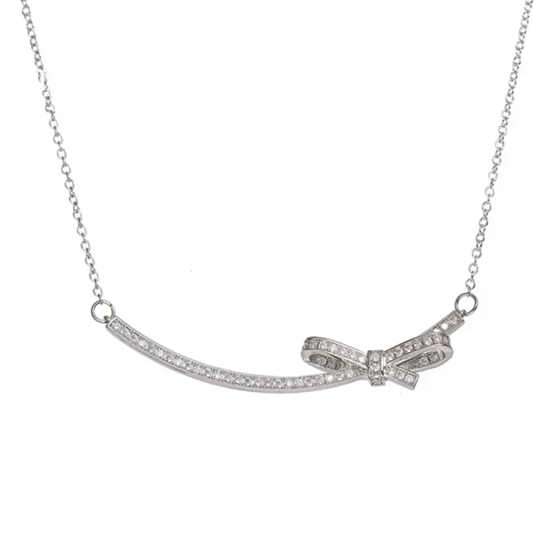 이불 zawieszka z kryształu naszyjnik dla kobiet INS biżuteria Kpop akcesoria kolor srebrny kokardka łańcuszek do obojczyka moda akryl