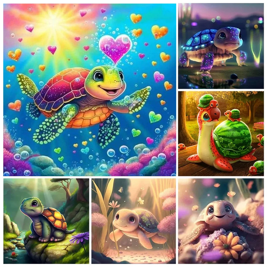 

New Diy Mosaic Embroidery Cartoon Animal Cute Turtle Flower Diamonds Painting Cross Stitch Handmade Artworks Gift Kids AA4453