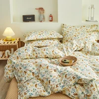 yellow pastoral bedding set210x210 duvet cover with pillowcase220x240 quilt covers flower pattern blanket cover king bed set