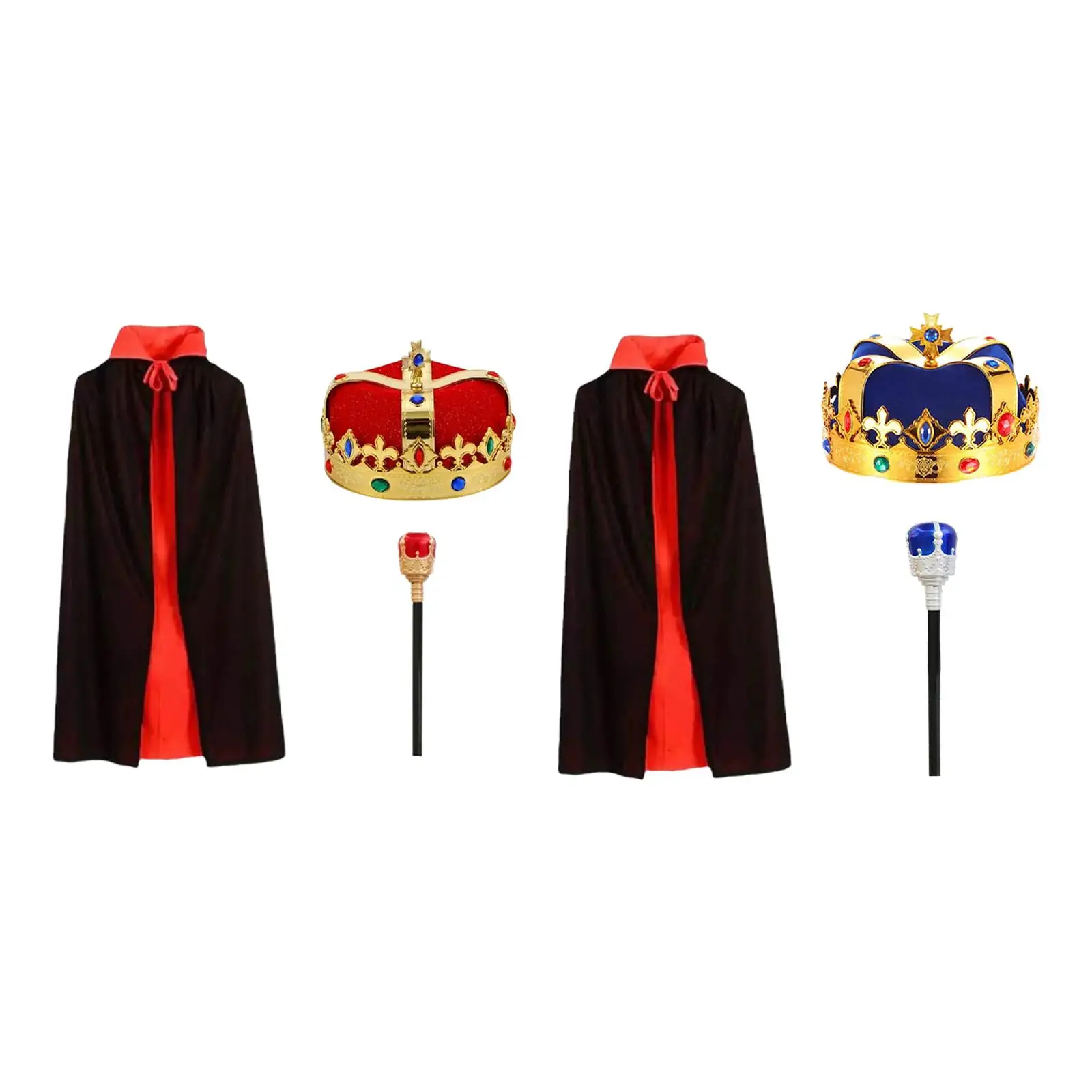 

King Costume for Kids Outfit King Robe Crown Scepter Set Kings Hat for Photo Props Holiday Theme Party Role Play Masquerade