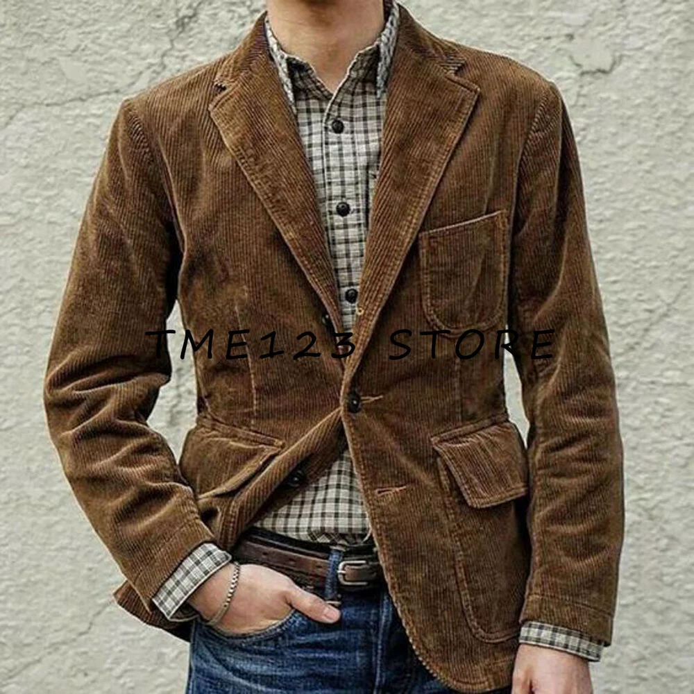 

Solid Jacket corduroy big promotion casual Blazer for Men with Double Breasted Dinner Jacket Elegant Smoking Suit Coat 2023