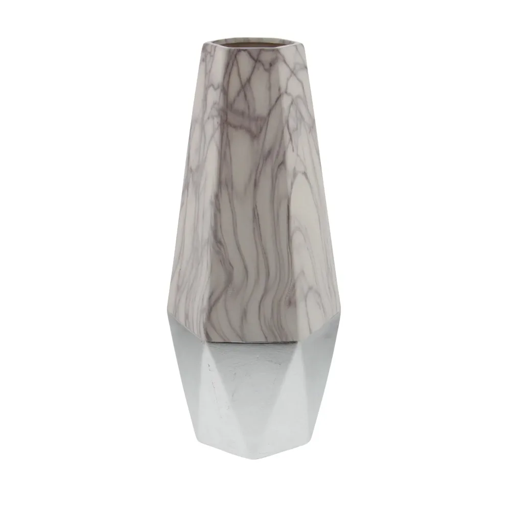 

Faux Marble Gray Ceramic Vase With Silver Base Room Decoration Accessories It Is a Unique Supplement to Your Fashionable Home