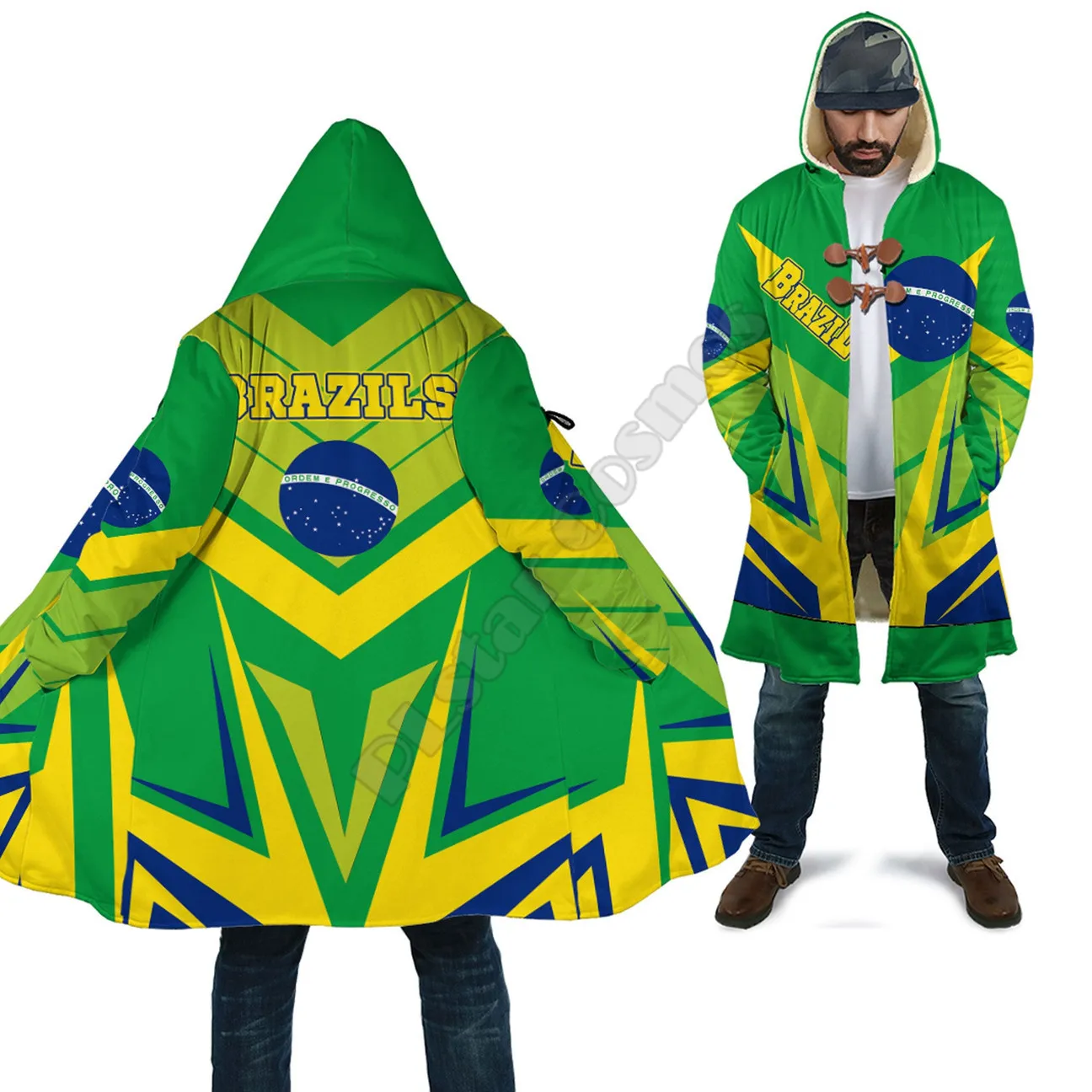 Brazil/Burundi/Botswana 3D Printed Fashion Winter Men/Women Hooded Cloaks Fleece Wind Breaker Unisex Casual Warm Overcoat