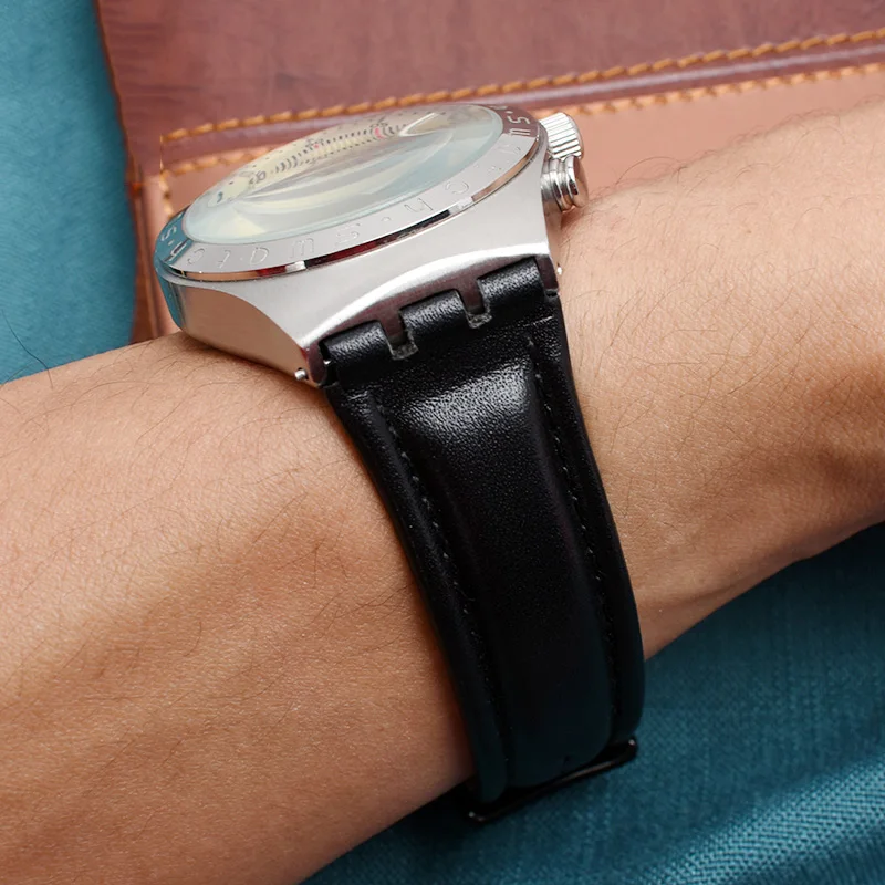 Наручный ремень из натуральной кожи для часов Swatch Strap Plain, ширина 17 мм / 19 мм, красный, ремешки для часов женские и мужские, аксессуары для пояса.