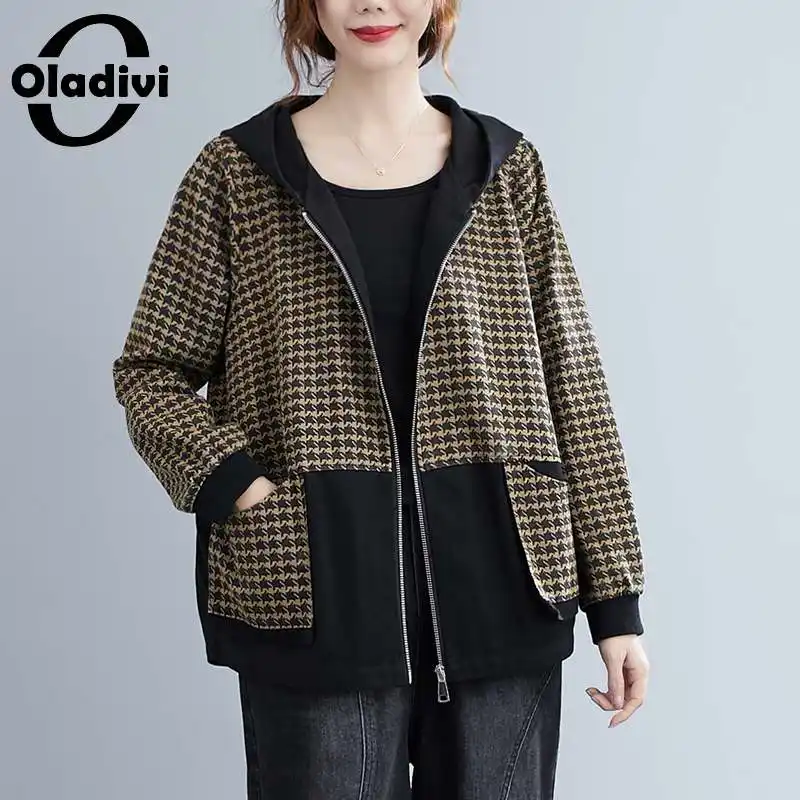 

Oladivi Oversized Women Overcoat Houndstooth Jacket Autumn Short Design Casual Coat 2022 Female Loose Vintage Oversize Outerwear