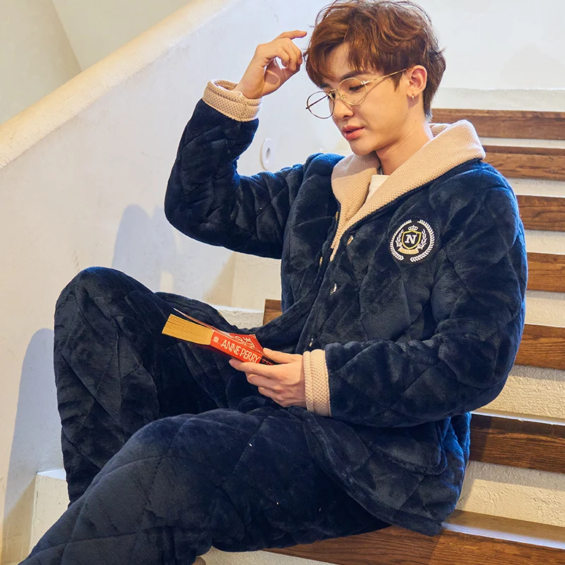 QUHENG 2022 Pajama Sets for Men Autumn Winter Thick Warm Flannel Sleepwear Suit Long Sleeve Coral Velvet Sleepwear Loungewear