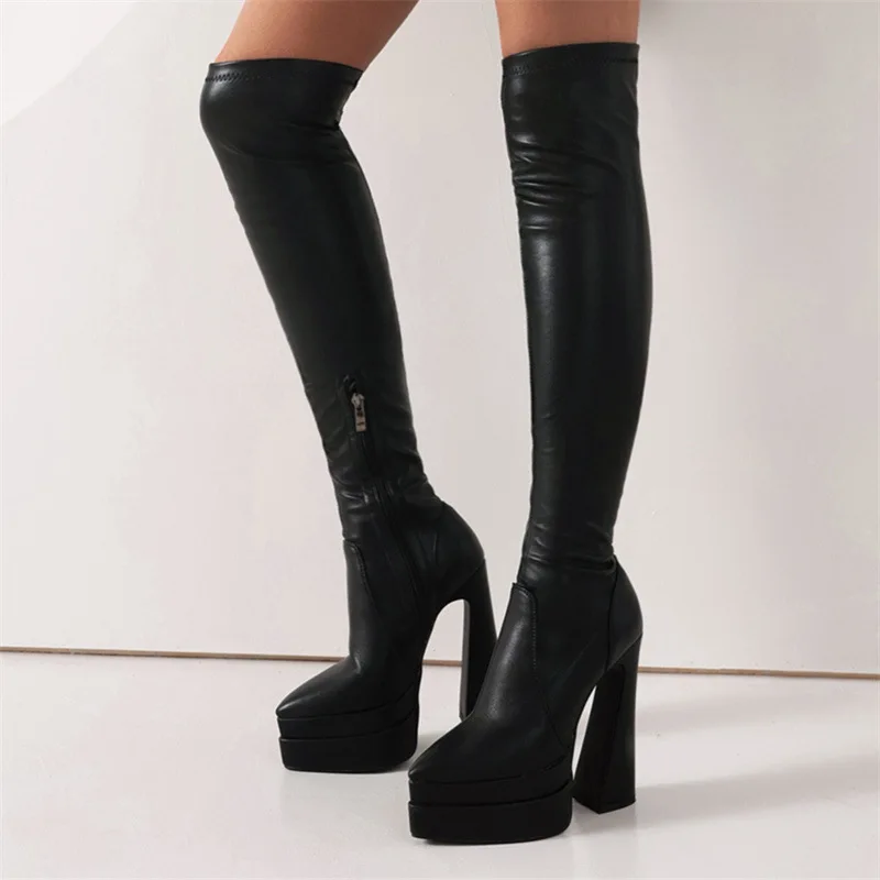 

Women Boots Winter Luxury Platform Striptease High Heel Women Shoes 2022 Designer Sexy Party Pointed Ladie Over The Knee Boots