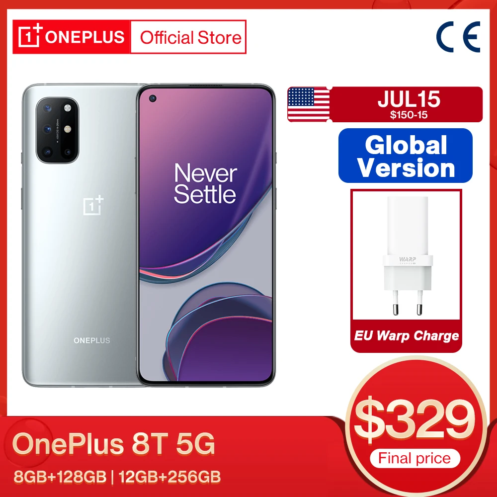 Global Version OnePlus 8T 8 T 8GB 128GB Snapdragon 865 5G Smartphone 120Hz AMOLED Screen OnePlus Official Store Warp Charge 65