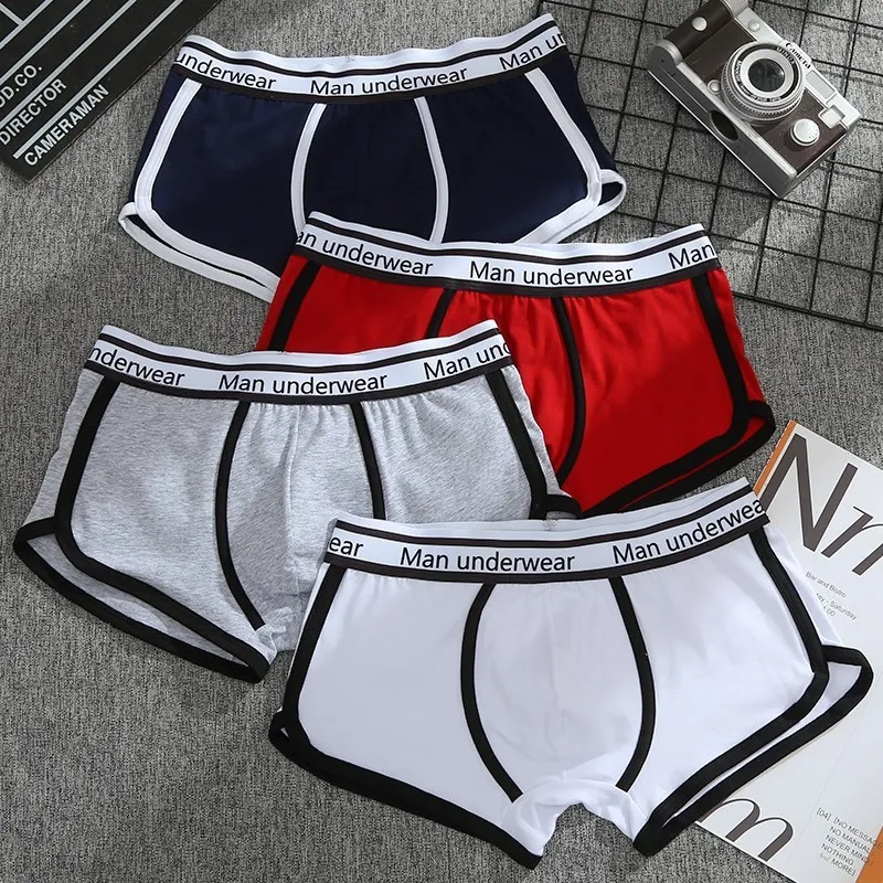 

Fashion Men Boxers Sexy Solid Color Shorts Cotton Mens Panties Breathable Male Underpants Elastic Letter Belt Man Underwear