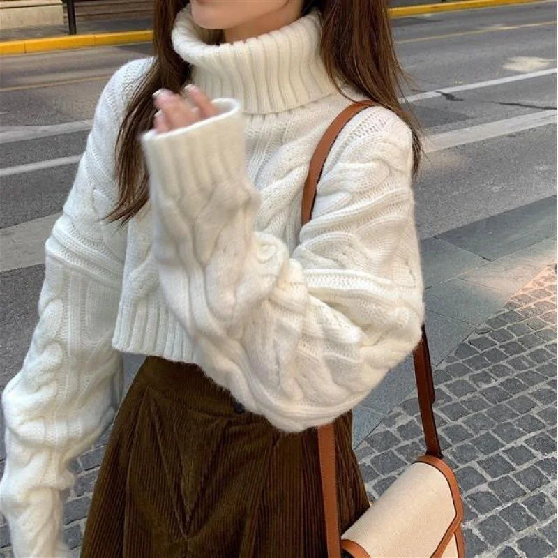 

Женский Повседневный свитер с высоким воротником, модный тонкий женский свитер в Корейском стиле на весну и осень, вязаный пуловер, топ 2023