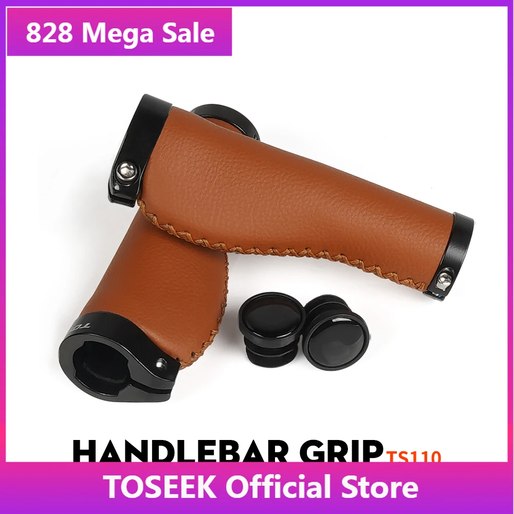

TOSEEK TS110 Fiber Leather Mountain Bike Scooter MTB Bicycle Handlebar Cover Handle Grips Bar End Non-slip Aluminum Lock 1 Pair