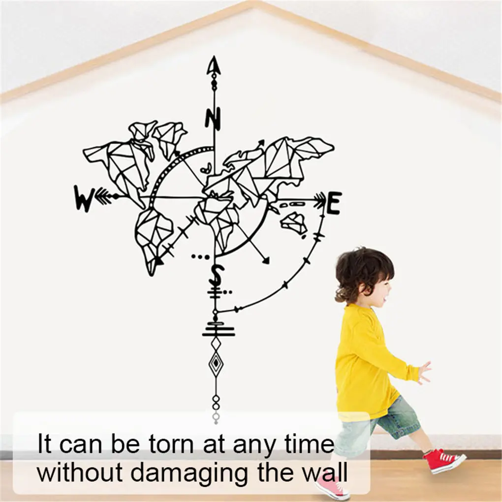 

World Map Compass Wall Sticker Removable Adhesive Wall Decal Living Room Bedroom Home Decor