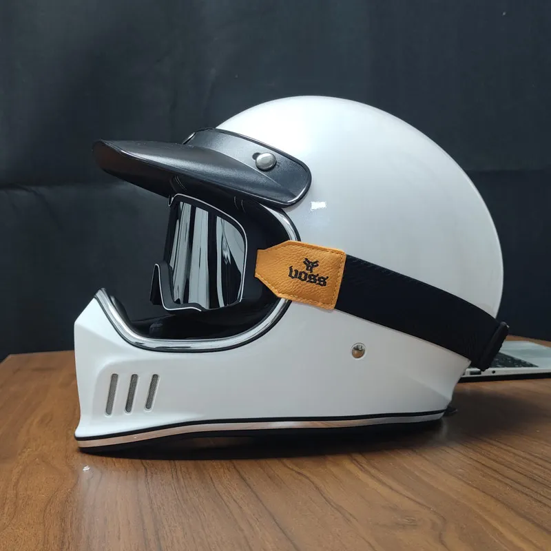 Винтажный мотоциклетный шлем cafe racer на все лицо в стиле ретро |