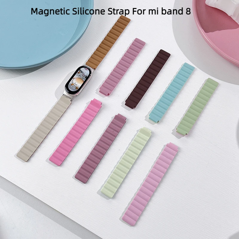 

Магнитный силиконовый ремешок для Mi band 8, спортивный браслет, двухцветный ремешок для Xiaomi mi band 8, сменный ремешок