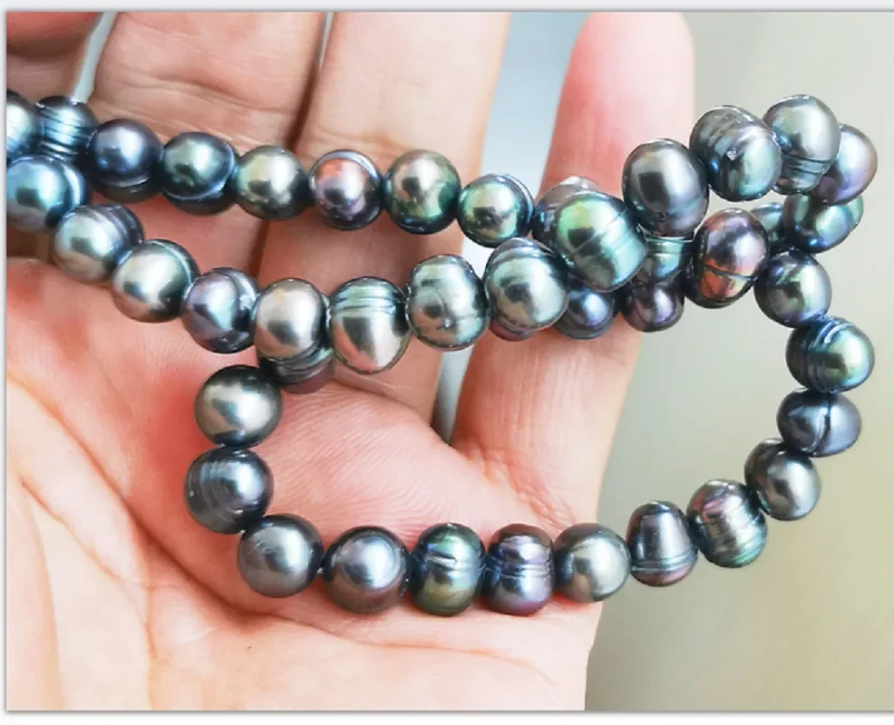 15 &quot6-9 мм натуральный черный павлин барокко жемчуг незавершенное ожерелье
