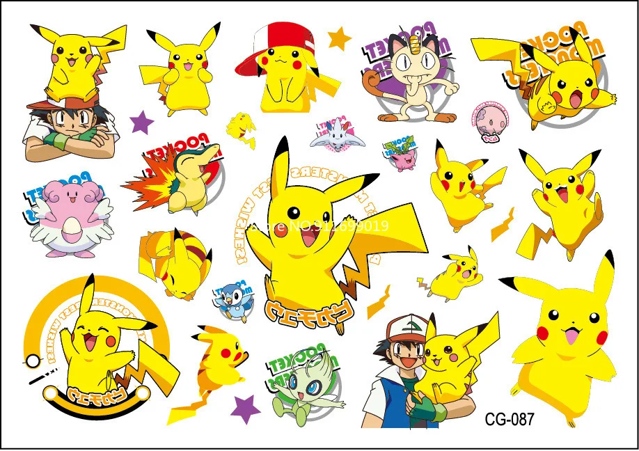 12 шт./компл. наклейки с татуировками Pokemon Детские экшн-фигурки Пикачу Мультяшные