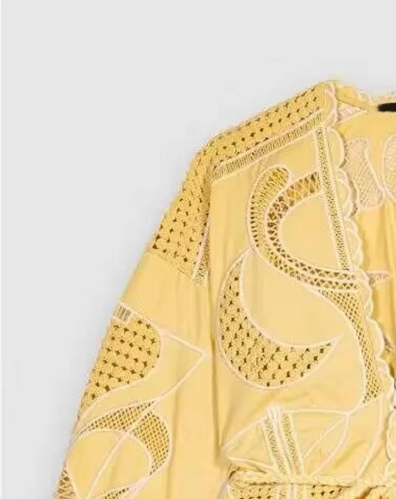 

Женский трикотажный кардиган, однотонный ажурный свободный свитер с V-образным вырезом и расширяющимся книзу рукавом