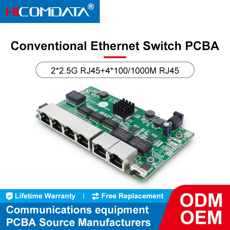 HICOMDATA 6-портовый Ethernet-коммутатор 2 5G Uplink PCBA Неуправляемый с портом 2*2 RJ45 и 4 портами