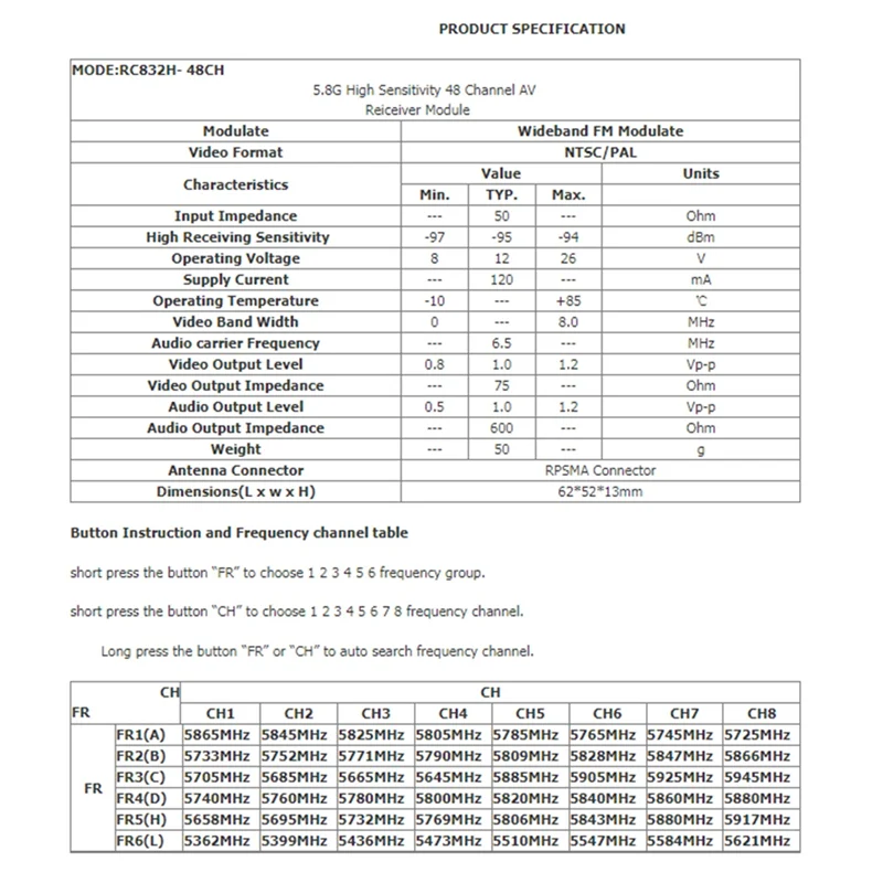 RC832H 5 8G 48CH видеоприемник 12 В автоматический поиск каналов для TS832 TS5823 TS5828 RC Самолет