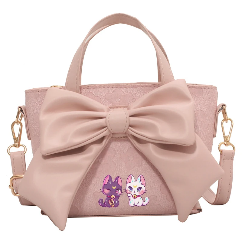 

Japanese Girl Bow Cute Cat Lolita Messenger Bag Sweet PU Shoulder Bag Tote Handbag