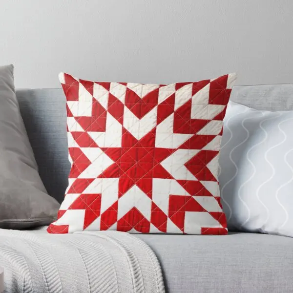 

Red And White Lone Star Quilt Printing Throw Pillow Cover Soft Wedding Fashion Home Fashion Office Waist Pillows not include