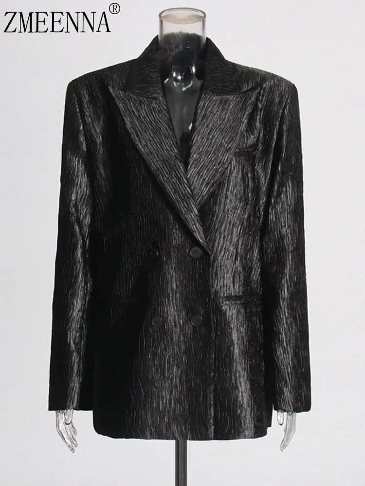 ZMEENNA V-образный вырез двубортный сплошной цвет Текстура ощущения отложной