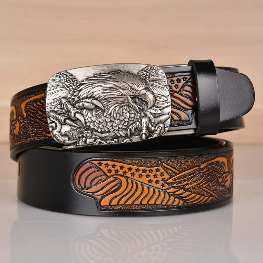 High Quality Men’s Eagle Design Alloy Buckle Split Leather Belt,Emboss Cow Leather Belt,Men Jeans&Casual Pants Accessories Must;