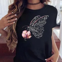 women flower butterfly fashion print t shirt casual short sleeve ladies t tee female top shirt clothes womens graphic t shirt