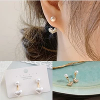 creative pearl simple retro temperament diamond heart earrings women jewelry