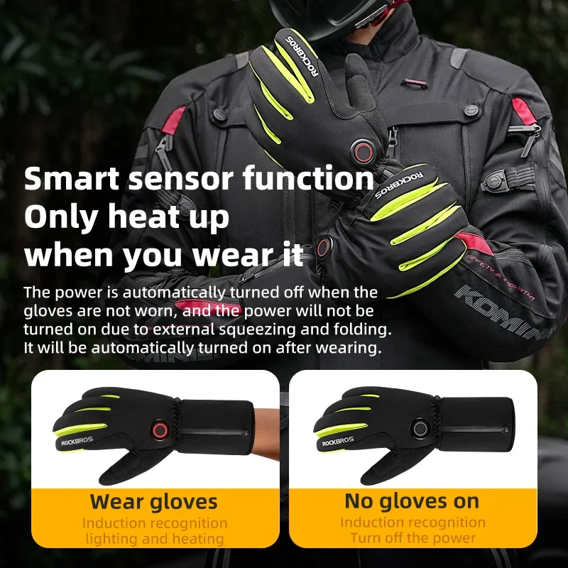 ROCKBROS Перчатки с подогревом Велосипедные перчатки электрическим