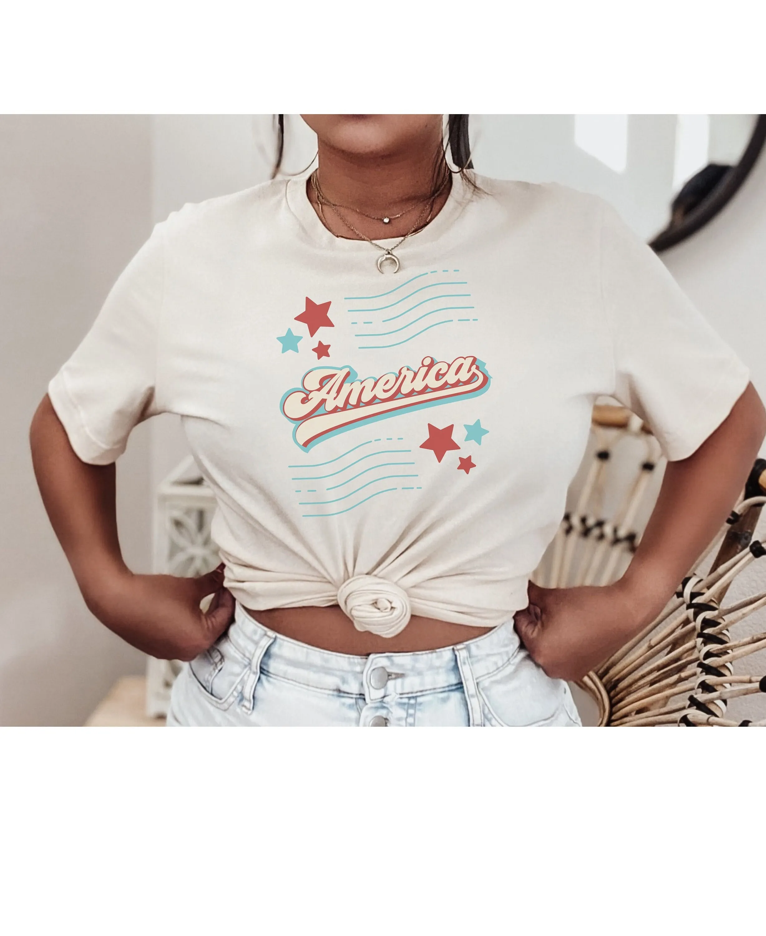Футболка 4 июля ретро-дизайн винтажные американские женские комфортные цвета