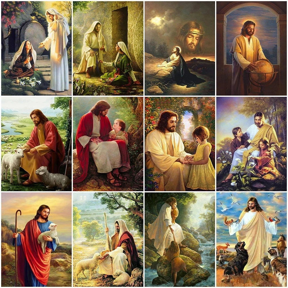 

Jesus Christian DIY Frame Paint By Number For Adults Picture By Numbers Acrylic Drawing Religious On Canvas Home Decor