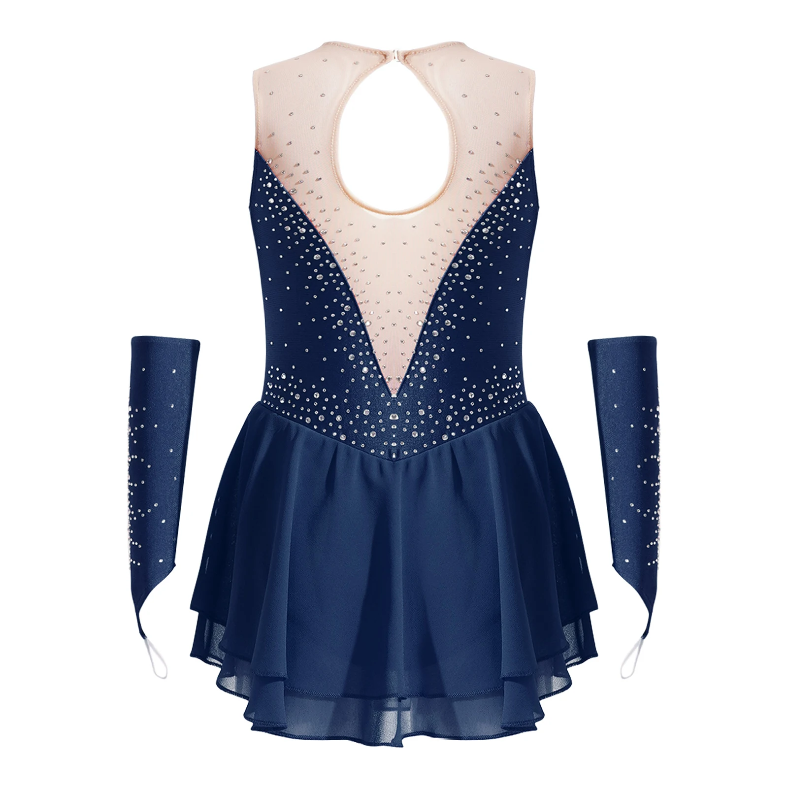 Детское платье для фигурного катания одежда выступлений и перчатки блестящее