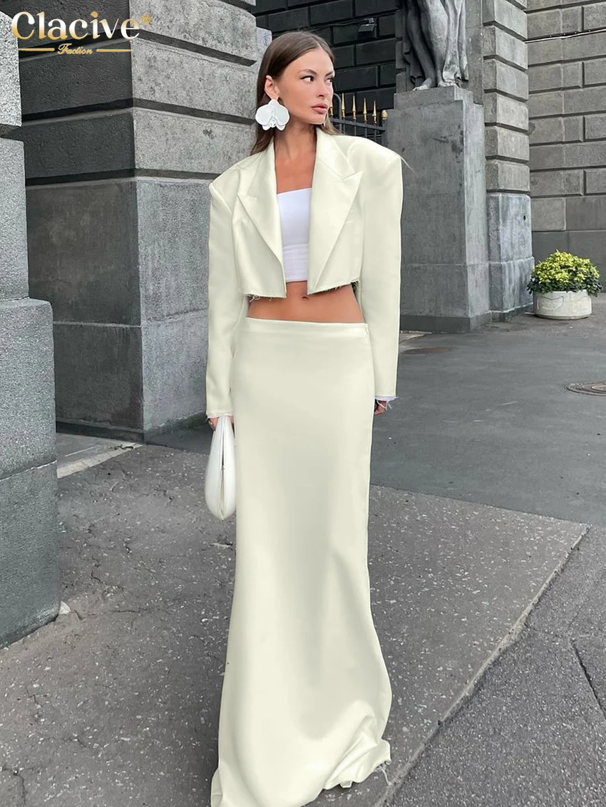 Clacive модный свободный бежевый женский комплект из двух предметов 2025 элегантный