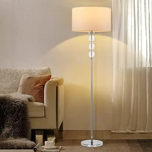 

Lamp for Living Room, Modern Standing Lamp with Dimmer, Crystal Reading Floor Lamp Silver Corner Light for Bedroom, Bright 8W Bu