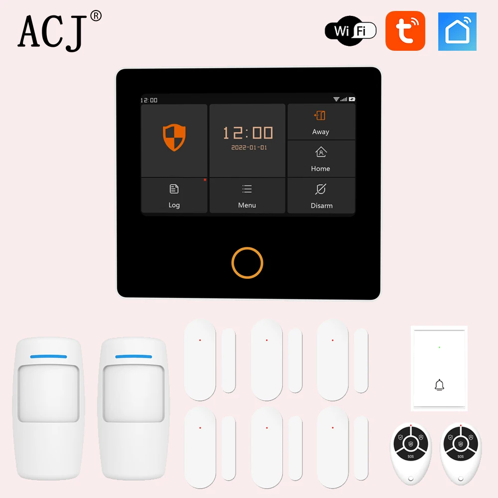 Enlarge ACJ Tuya Smart Wireless Alarm Host GSM WiFi Home Security Alarm System Built-in Siren Work with Alexa App Phone Remote Control