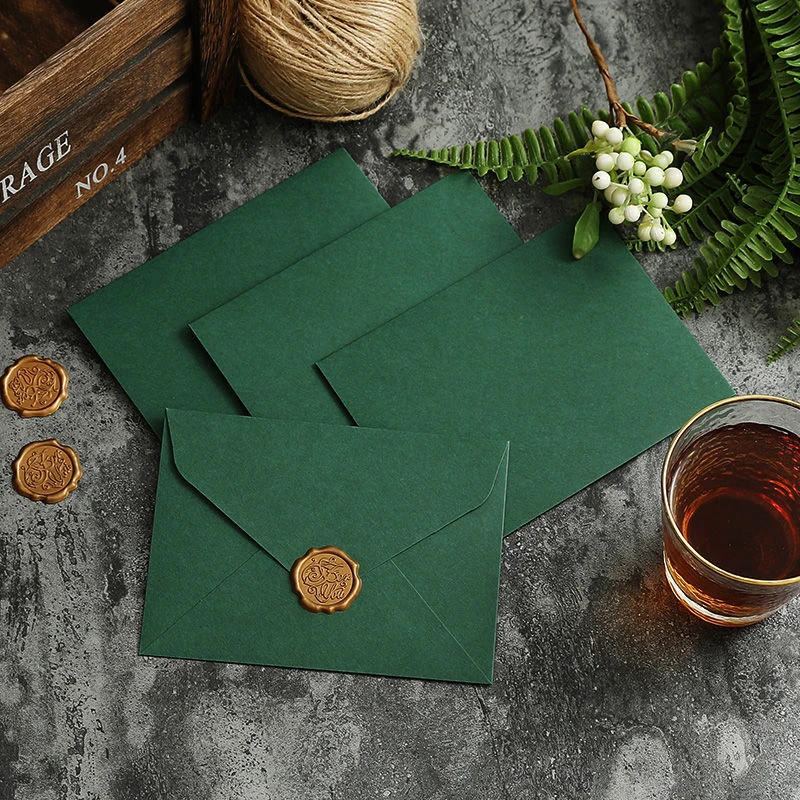 20pcs Envelopes for Invitations Wedding Business Postcards Gift Green Upscale Envelopes for Letters European Message Stationery