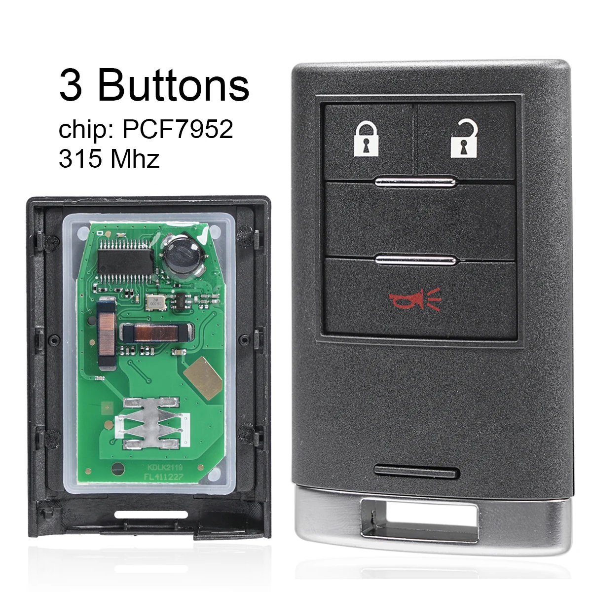 

3 Buttons Car Smart Key 315MHz Keyless Remote Car Key Fob Auto Replacement with PCF7952 Chip NBG009768T Fit for Cadillac-Cars