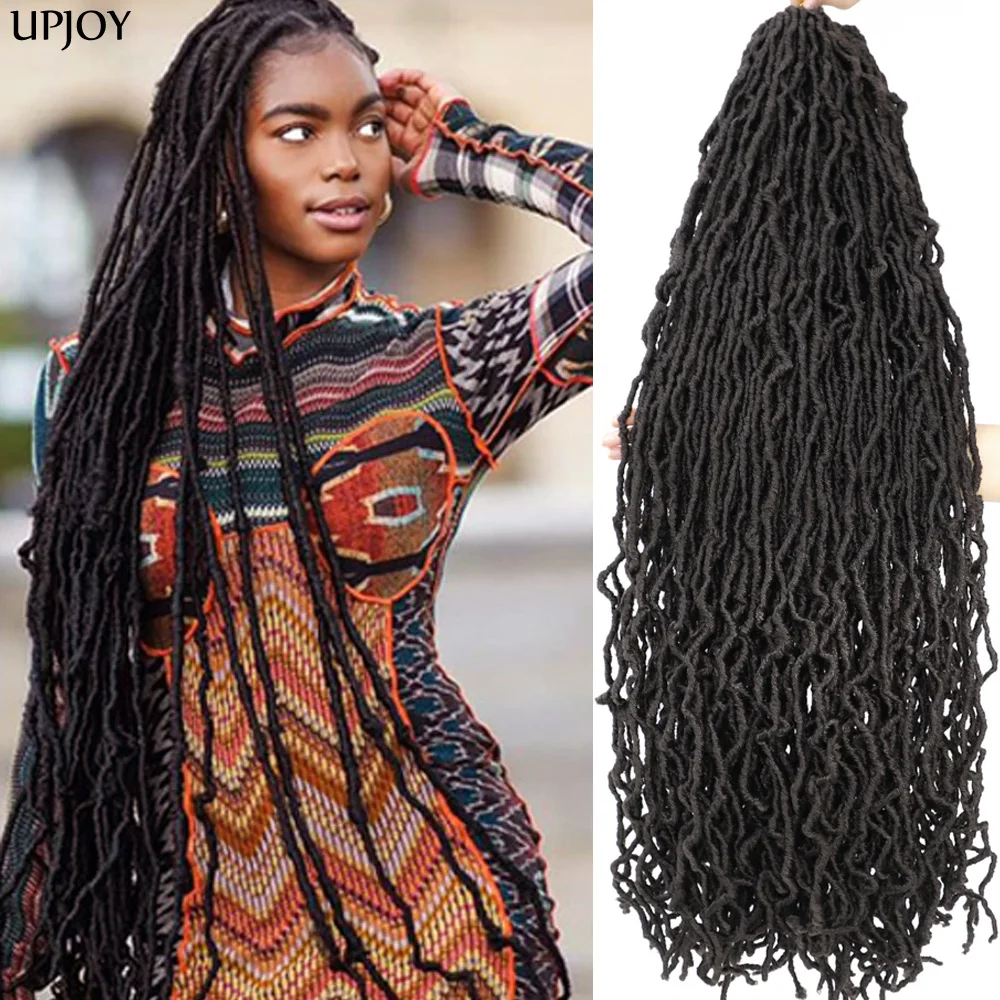 Upjoy Black Dark Brown Faux Locs Crochet Hair meche cheveux a tresser Natural Curly Dreadlocks Hair #4 Soft Locs Crochet Braids