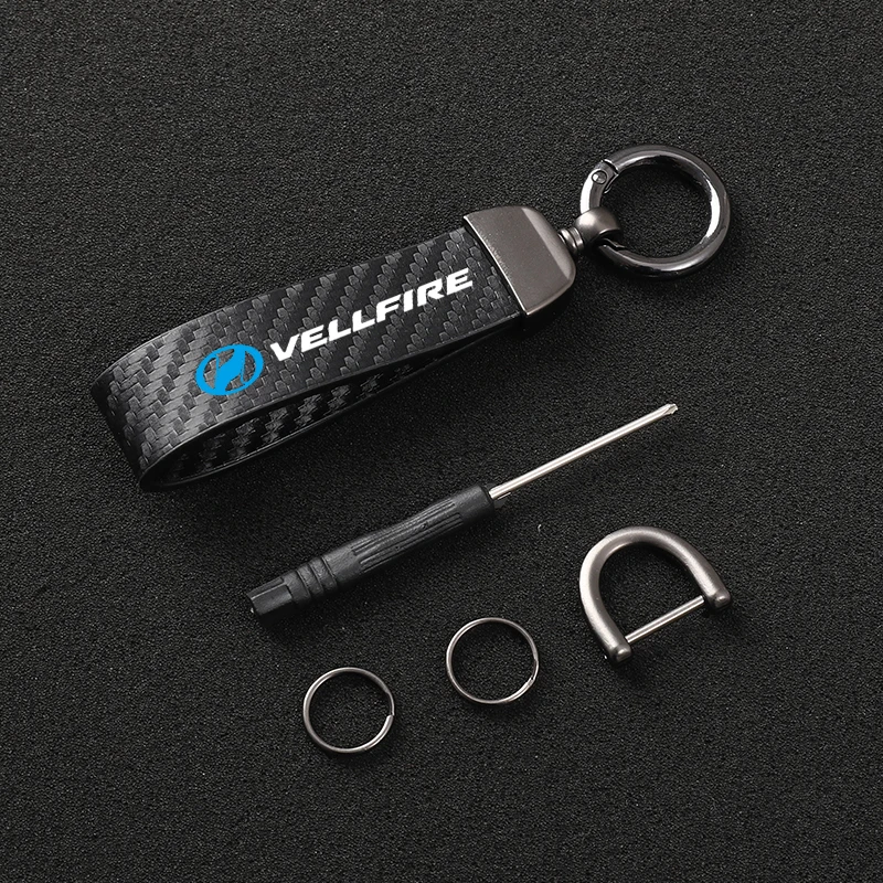 

Premium leather horseshoe buckle carbon fiber key chain for Toyota VELLFIRE car accessories