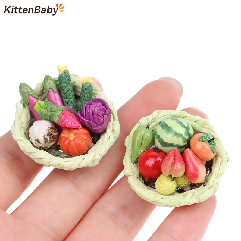 

1:12 Dollhouse Miniature Vegetable Fruit Basket Doll House Kitchen Dining Table Decor Mini Kitchen Toys Life Scene Accessories