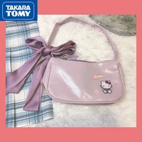 takara tomy womens hello kitty 2022 new pu leather cute sweet handbag girls embroidery can diy ribbon armpit bag loli bag