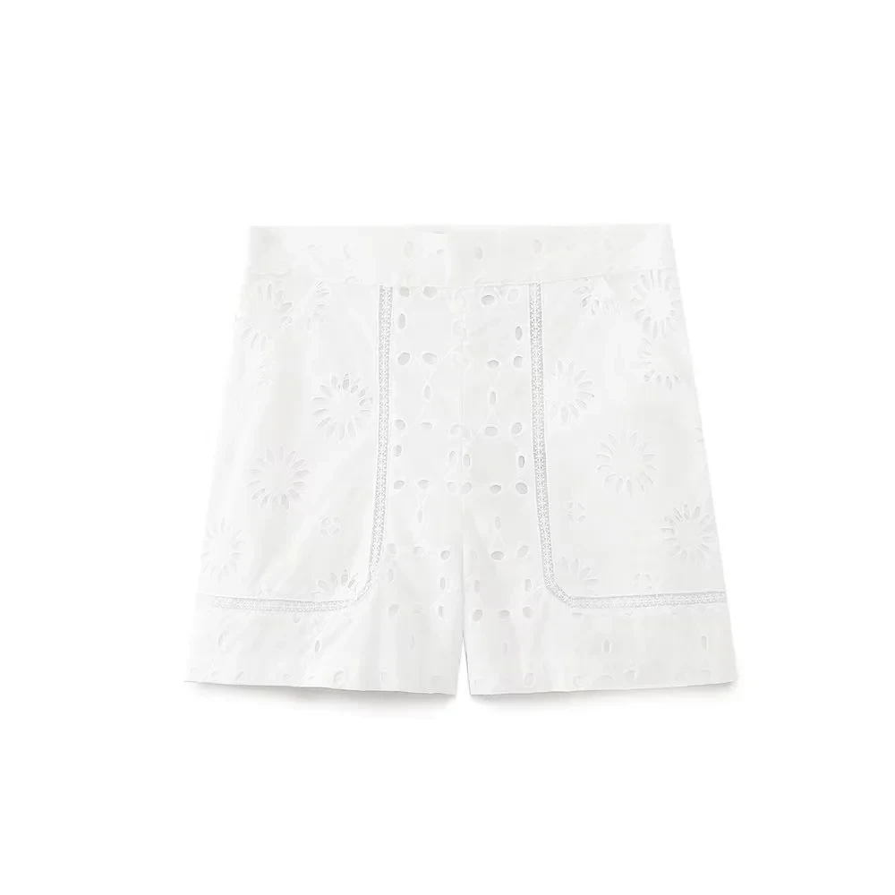 

Женские ажурные шорты с цветочной вышивкой, белые винтажные Элегантные повседневные шикарные шорты с высокой талией в Корейском стиле, лето 2023