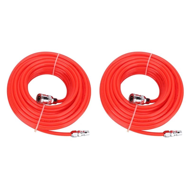 

2 шт. износостойкий гибкий шланг для воздушного компрессора высокого давления 5 х8 мм с быстроразъемным штекером/гнездом красного цвета, 15 м