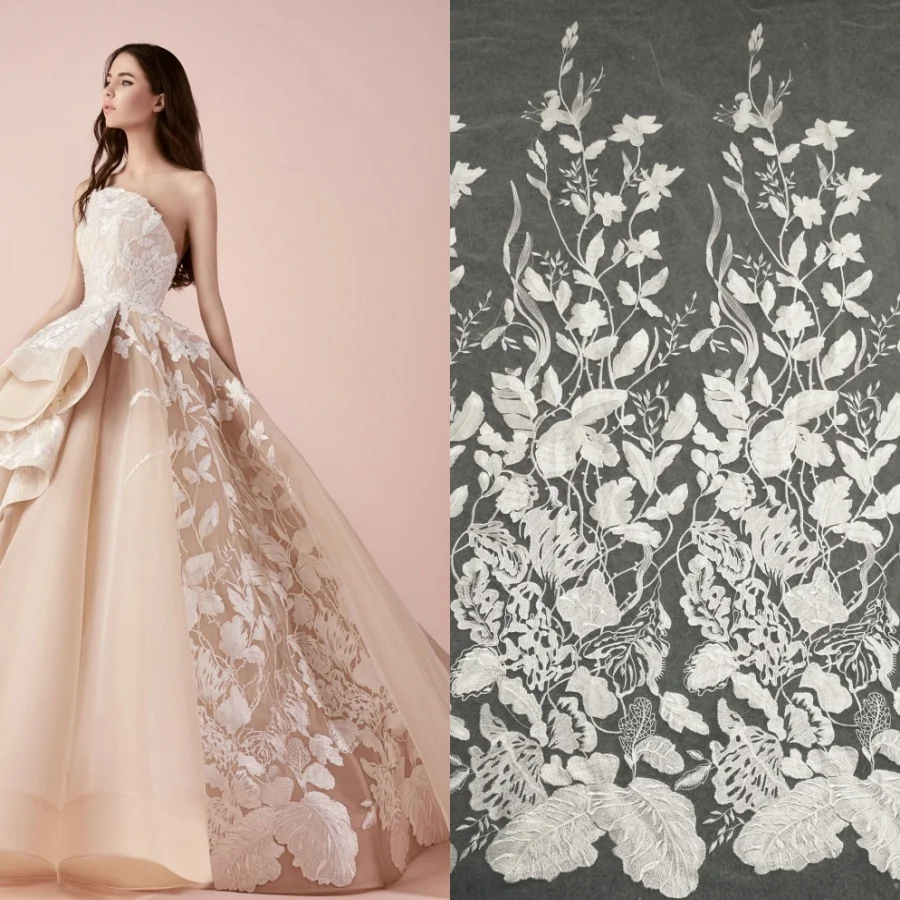 

Big Flower Laser Satin Cloth Flower Lace Wedding Dress DIY Accessories Fabric Hand Applique Mesh Fabric RS2938