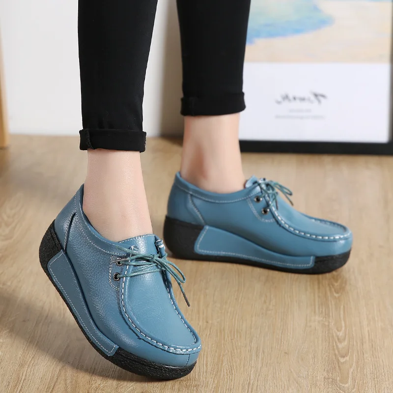 2023 Women Loafers Autumn New Lace Up Platform Casual Shoes Fashion Ladies Non-slip Walking Shoes Female Rocking Shoes Size 41