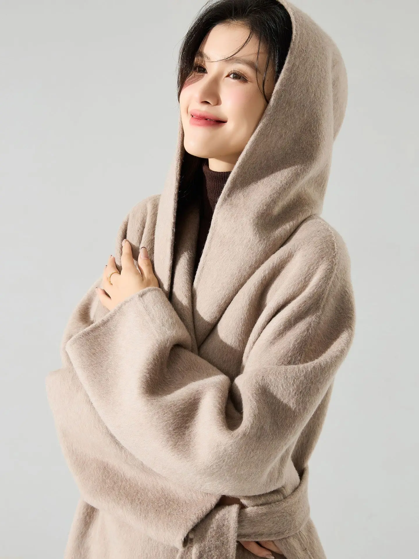 Зимнее шерстяное пальто женское длинное черное осеннее премиум-класса с